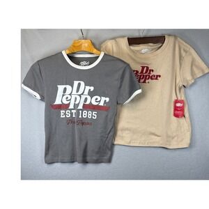 Lot of 2 Dr Pepper Graphic T Shirt Tops Women Size M Cotton Tee Fun Summer Vacay